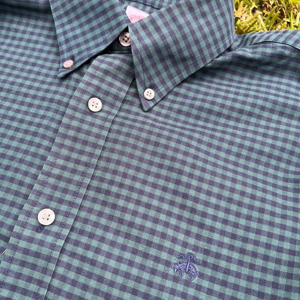 Brooks Brothers Shirt Adult Xl Blue Plaid Long Sleeve Button Up Sport Mens